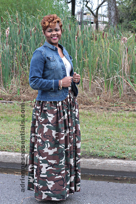 camo maxi skirt & denim