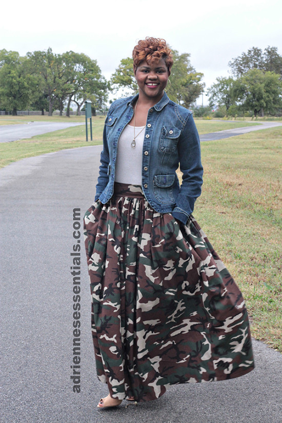 camo maxi skirt & denim