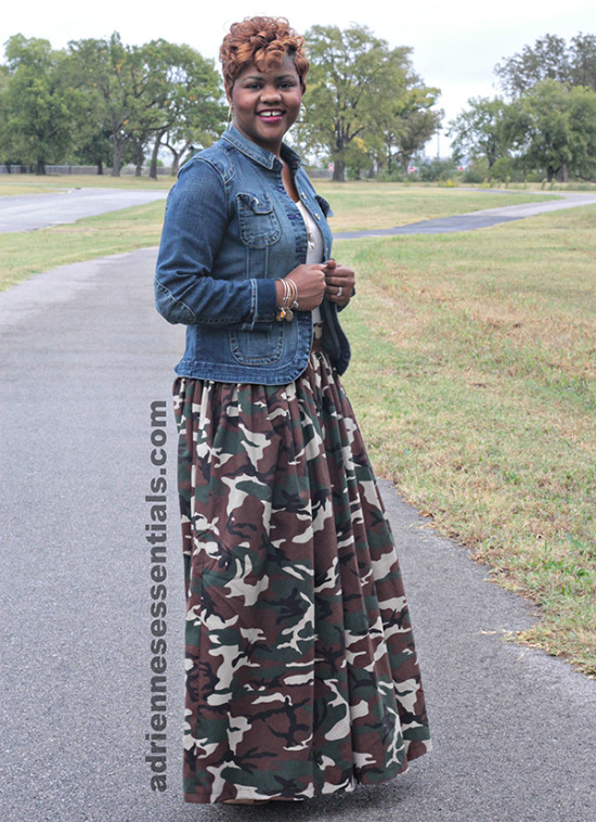 camo maxi skirt & denim