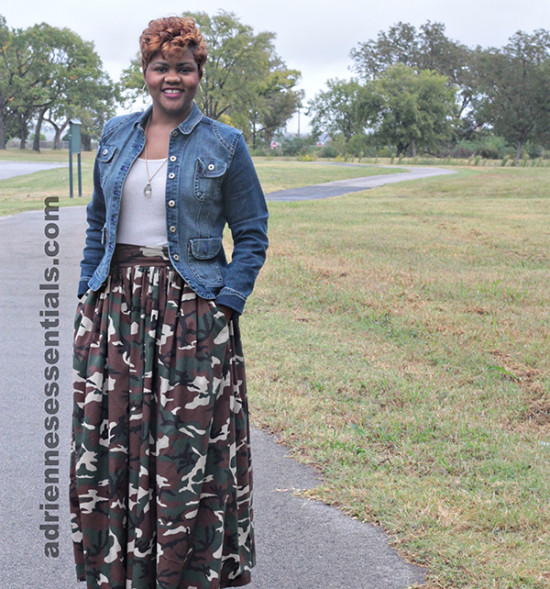 camo maxi skirt & denim