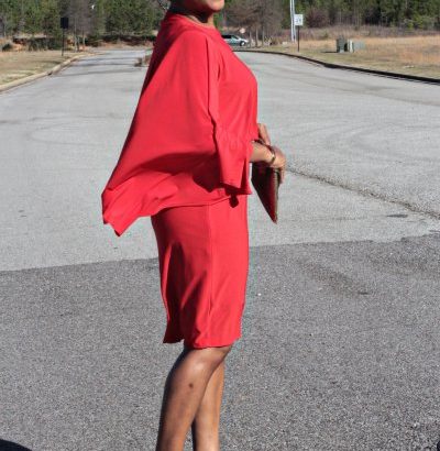 red cape dress